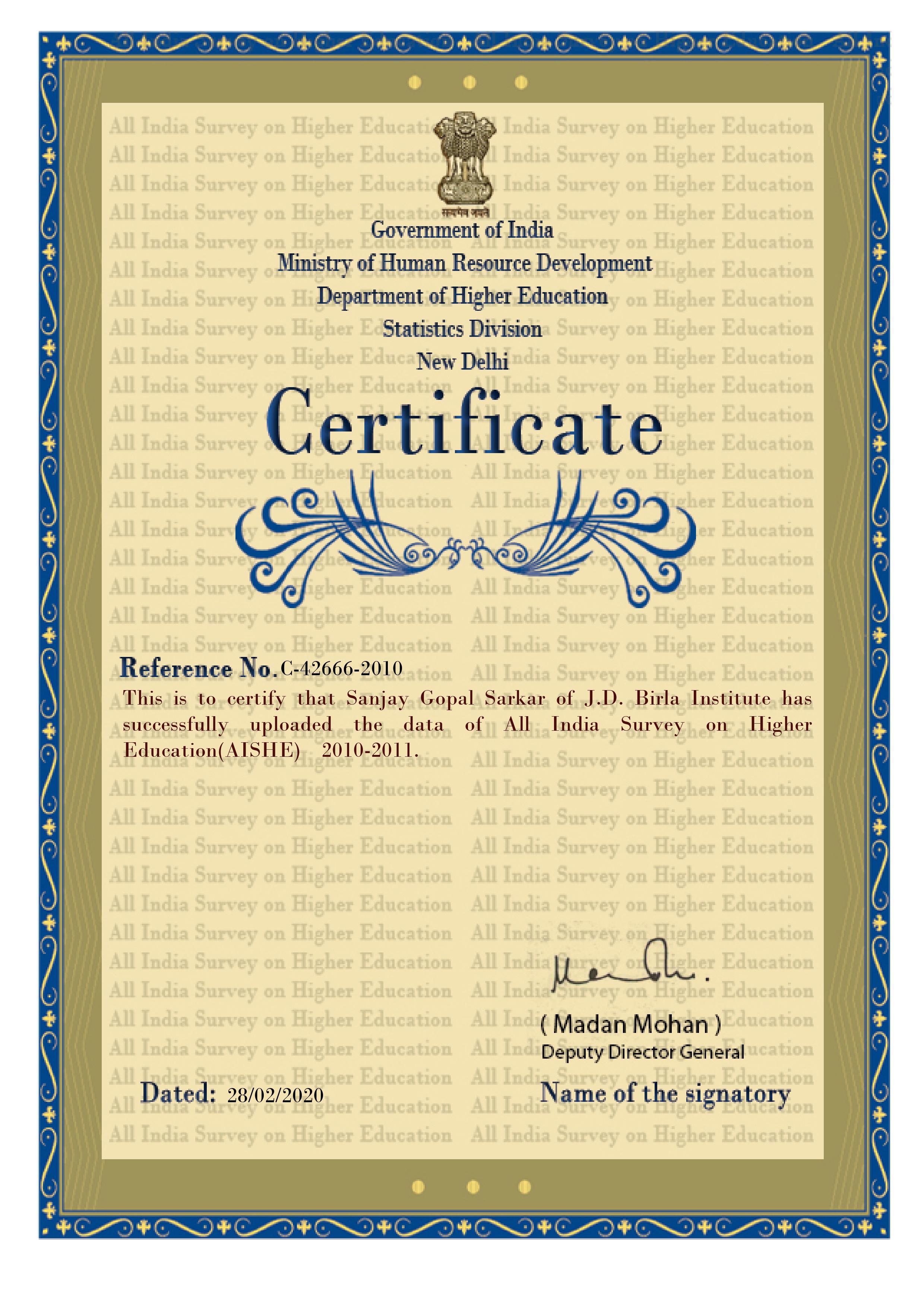 Certificate 2010-2011 