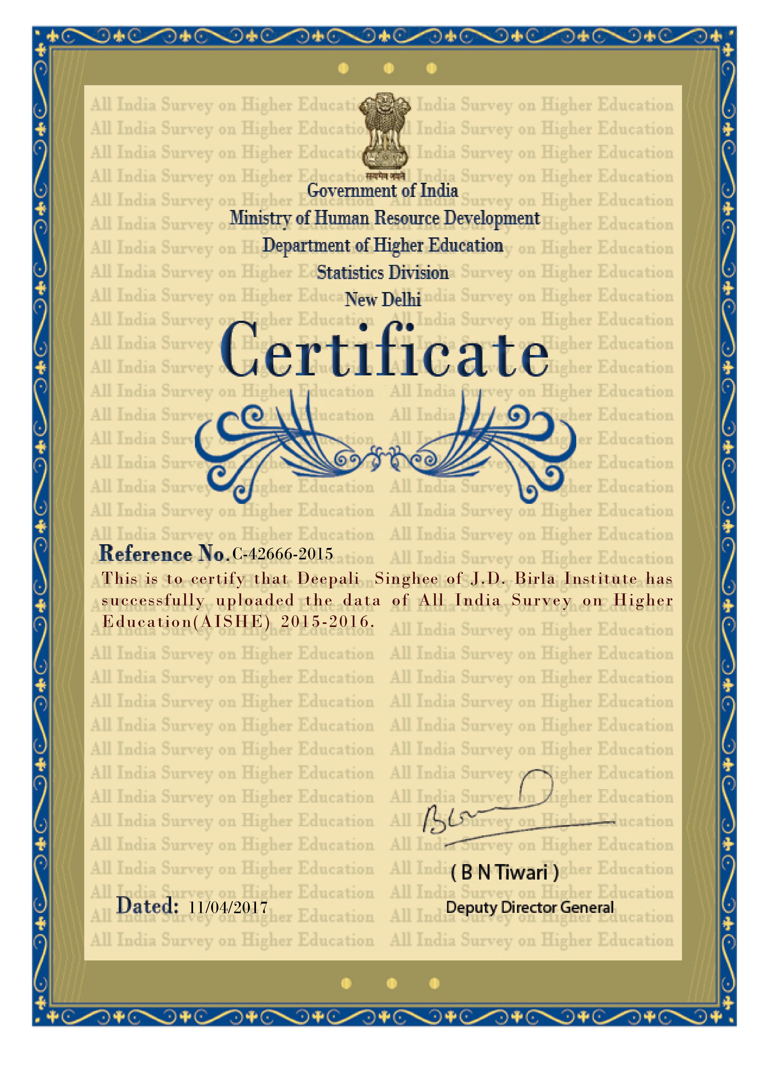Certificate 2015-2016 